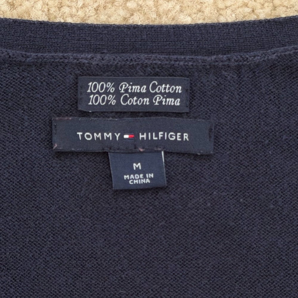 Tommy Hilfiger V-Neck Sweater - Black, Red, and Pink Argyle Medium - Picture 3 of 6